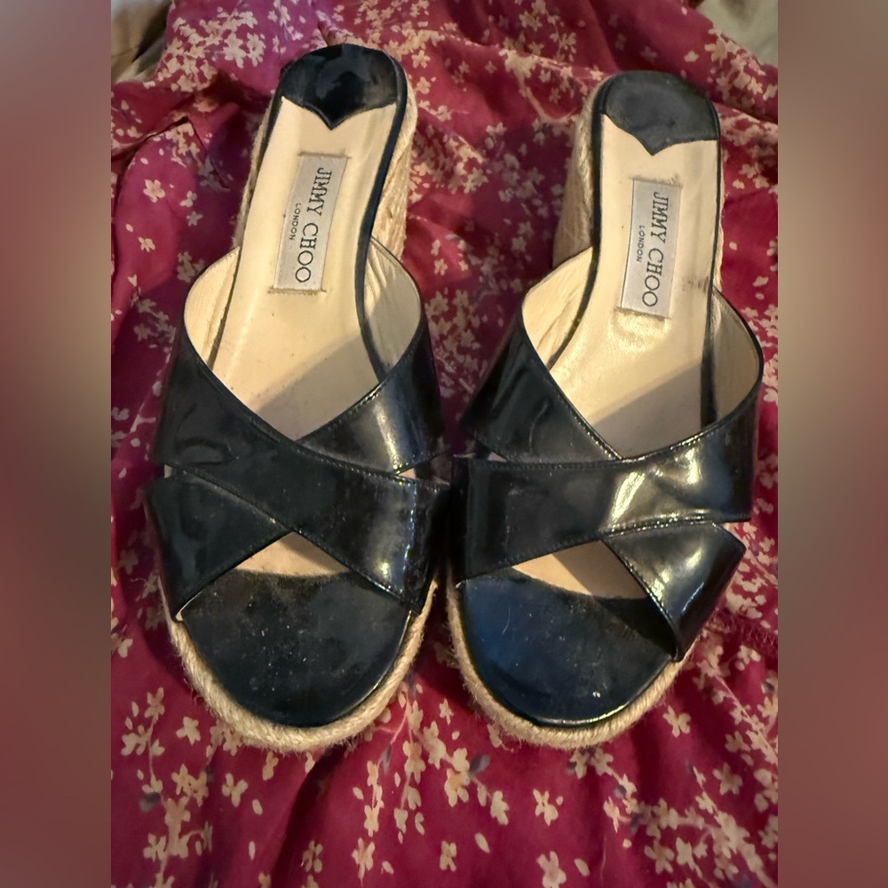 Jimmy Choo Black Wedge Sandals
